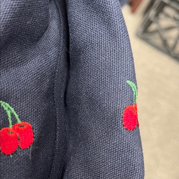 J. Crew Navy Blue Cherry Embroidered Tote Bag!  Very good condition. - Picture 6 of 11